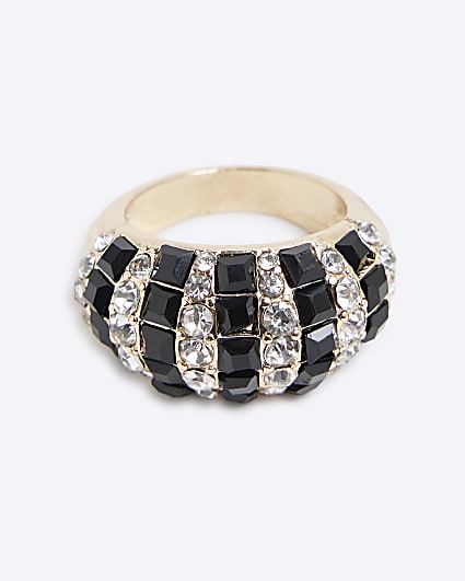 Black Domed Crystal Ring