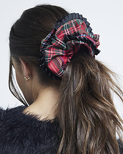 Red Tartan Xmas Ruched Edge Scrunchie