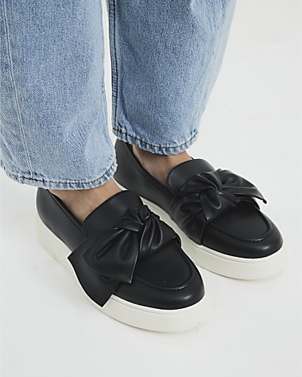 Black Wide Fit Slip On Bow Trainers