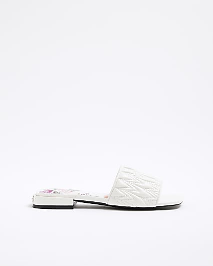 White Wide Fit Textured Mule Sandals