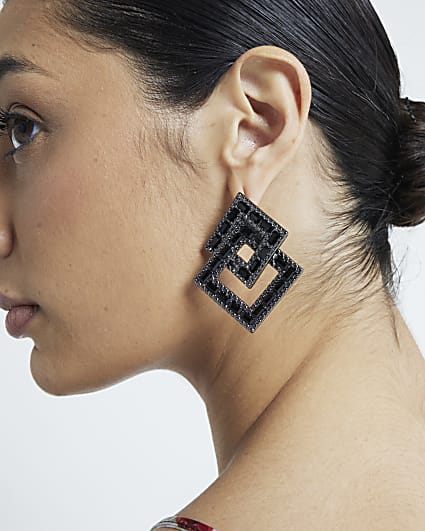 Black Oversized Square Stud Earrings