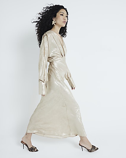 Gold Foil Batwing Maxi Dress