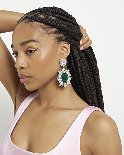 Green Crystals Drop Earrings