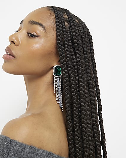 Green Crystal Cascade Earrings