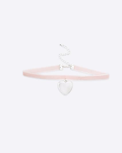 Pink Ribbon Heart Choker Necklace