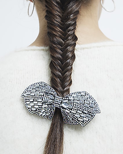 Silver Rhinestone Bow Hair Clip