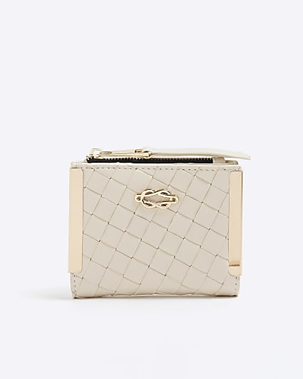 Cream Faux Leather Woven Purse