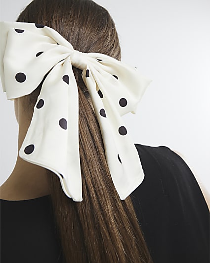 White Polka Dot Bow Hair Clip