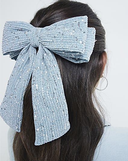 Blue Sequin Oversized Bow Hair Clip