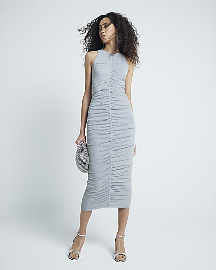 Grey Ruched Column Dress