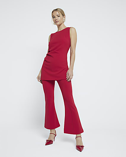 Red Bootcut Cropped Pull On Trouser