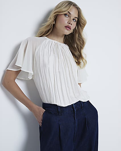 White Crinkle short sleeve Top