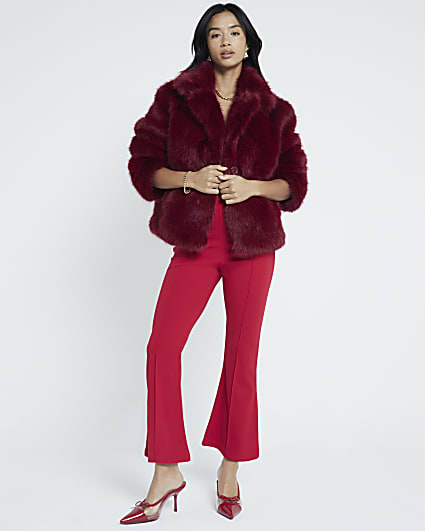 Petite Red Bootcut Cropped Trousers