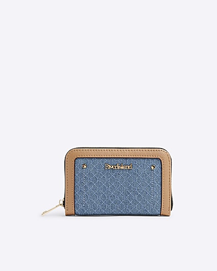 Blue Denim Monogram Zip Around Purse