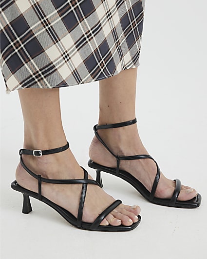 Black Kitten Heeled Strappy Sandals