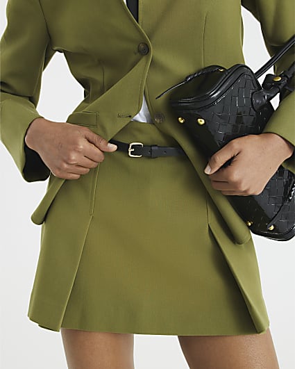 Khaki Belted Tailored Mini Skort