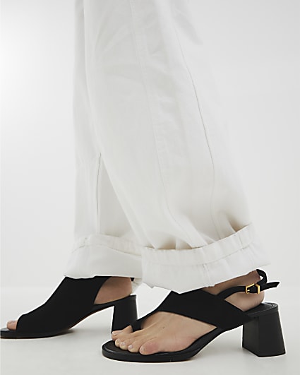 Black Suede Toe Thong Block Heeled Sandals