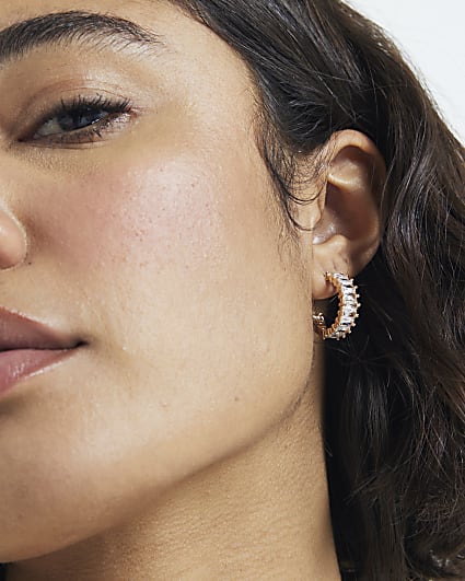 Gold Cubic Zirconia Baguette Hoop Earrings