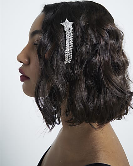 Silver Christmas Star Rhinestone Hair Slide