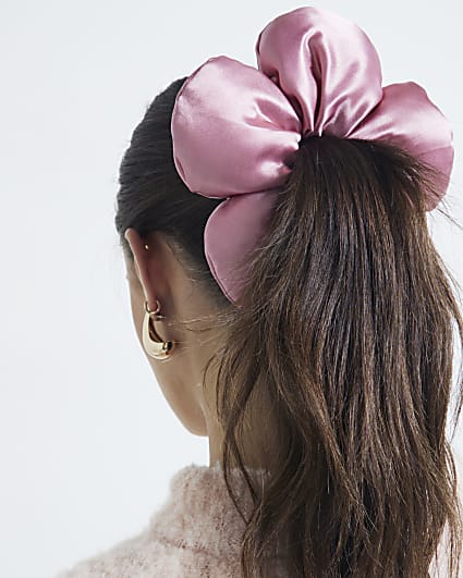 Pink Flower Puffed Scrunchie