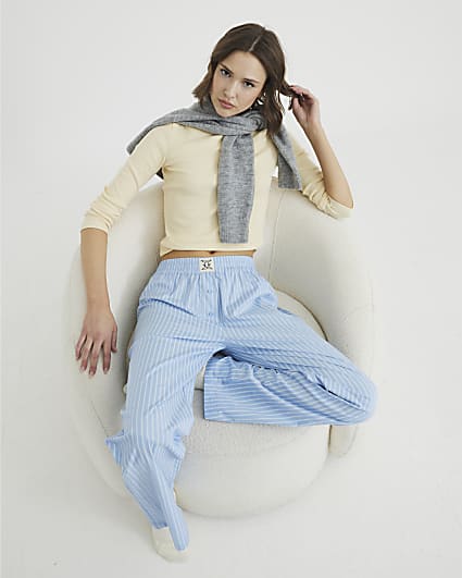 Blue Stripe Woven Loungewear Trousers