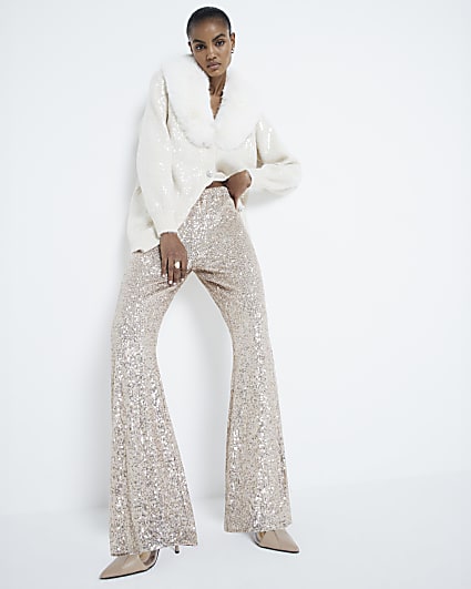 Rose Gold Sequin Pull On Trousers