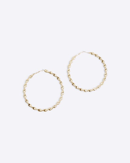 Gold Zig Zag Oversized Hoop Earrings