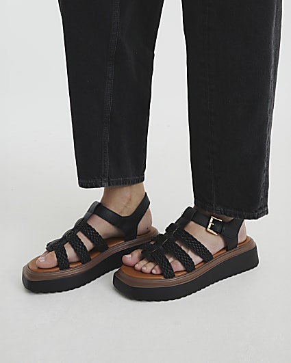 Black Wide Fit Flatform Sandals