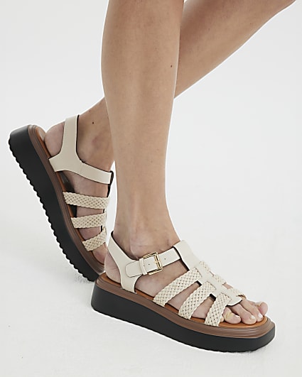 Cream Wide Fit Flatform Sandals