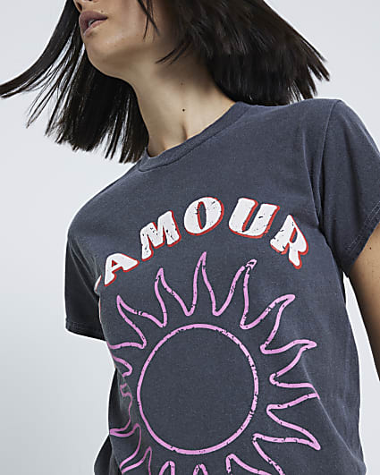 Grey L'Amour Sun graphic t-shirt