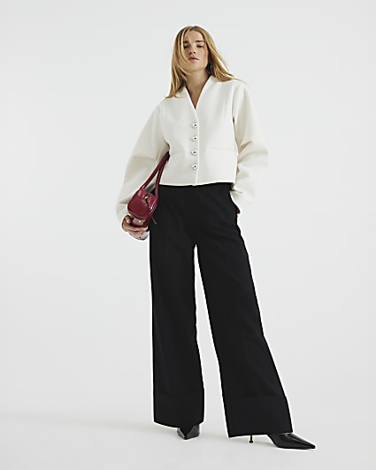 Black Wide Leg Pleated Trouser