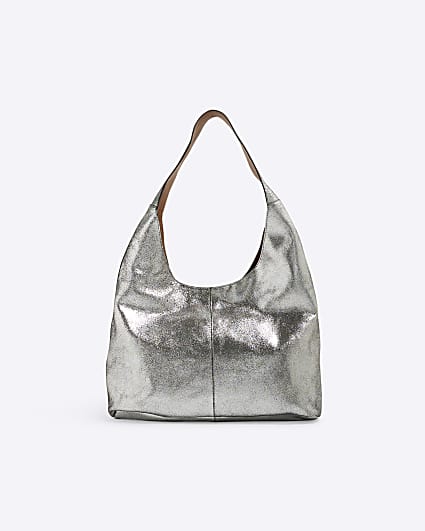 Silver Metallic Leather Slouch Bag