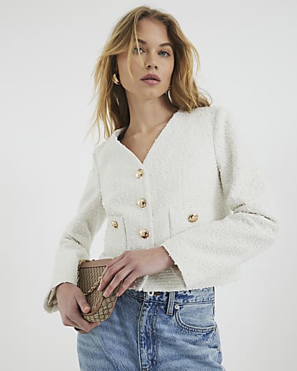 Cream Pocket Boucle Jacket