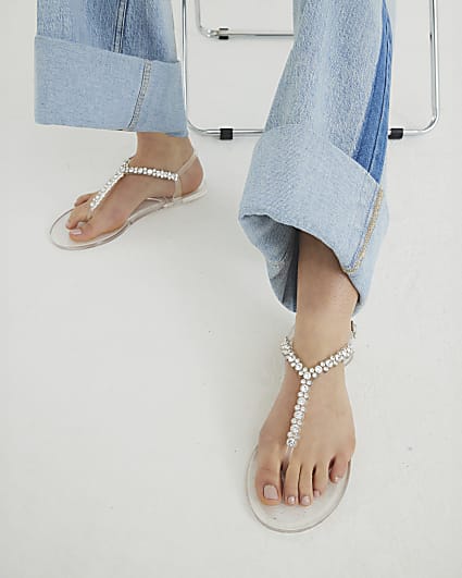 Clear Embellished Jelly Sandals