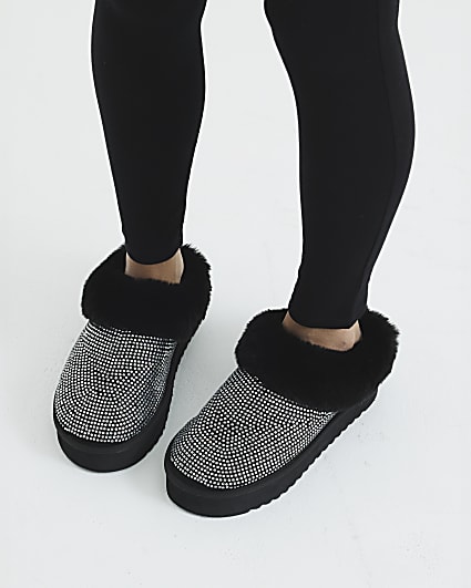 Black Hotfix Platform Slippers