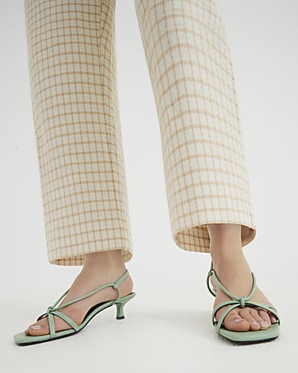 Green Kitten Heeled Strappy Sandals