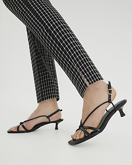 Black Kitten Heeled Strappy Sandals