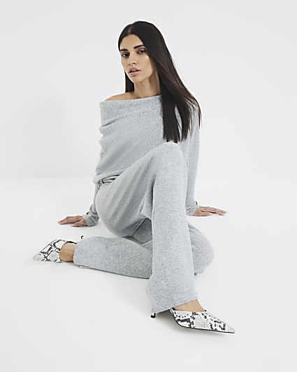 Grey Knit Wide Leg Trousers