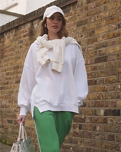 White Long Sleeve Seam Sweatshirt