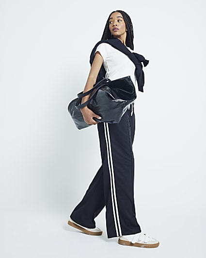 Black Side Stripe Wide Leg Joggers