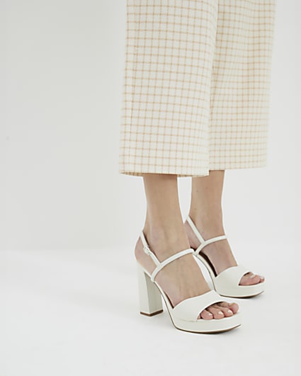 White Sling Back Platform Heeled Sandals