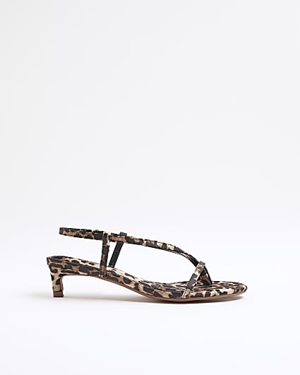 Brown Satin Leopard Print Heeled Sandals