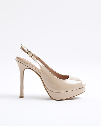 Beige Peep Toe Court Heels