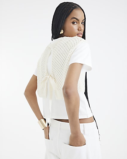 Cream Crochet Overlay T-shirt