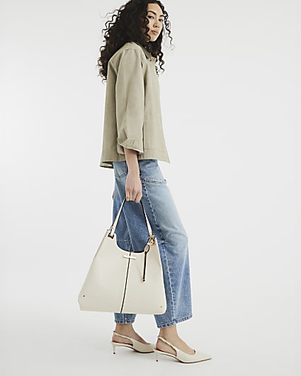 Cream Faux Leather Tote Bag