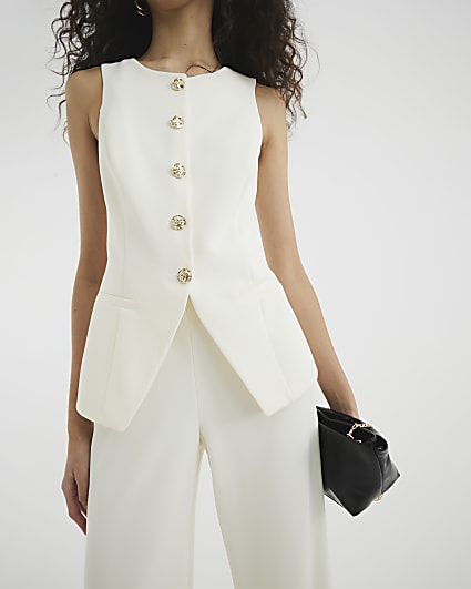 Cream Sleeveless Longline Waistcoat Jumpsuit