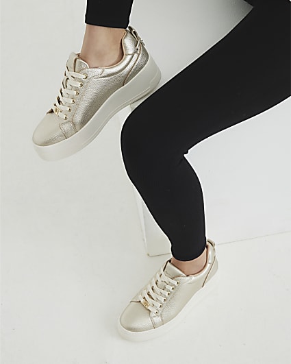 Gold Platform Lace Up Trainers