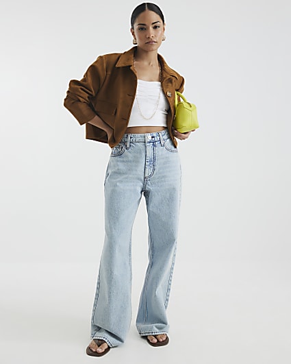 Petite Blue High Rise Relaxed Straight Jeans