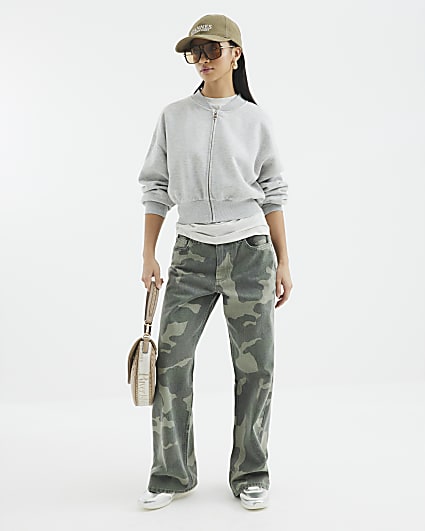 Petite Green Relaxed Straight Camo Jeans