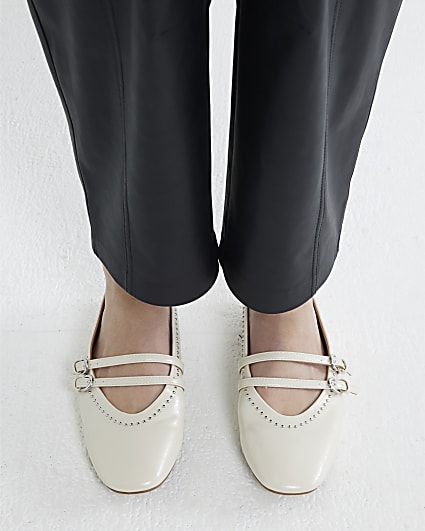 Cream Studded Mary Jane Shoes